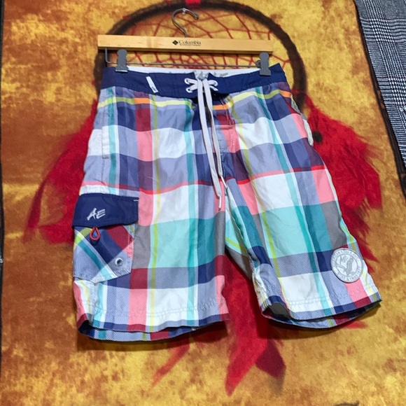 AMERICAN EAGLE OUTFITTERS-multicolored plaid drawstring high waist hybrid shorts - Picture 3 of 11